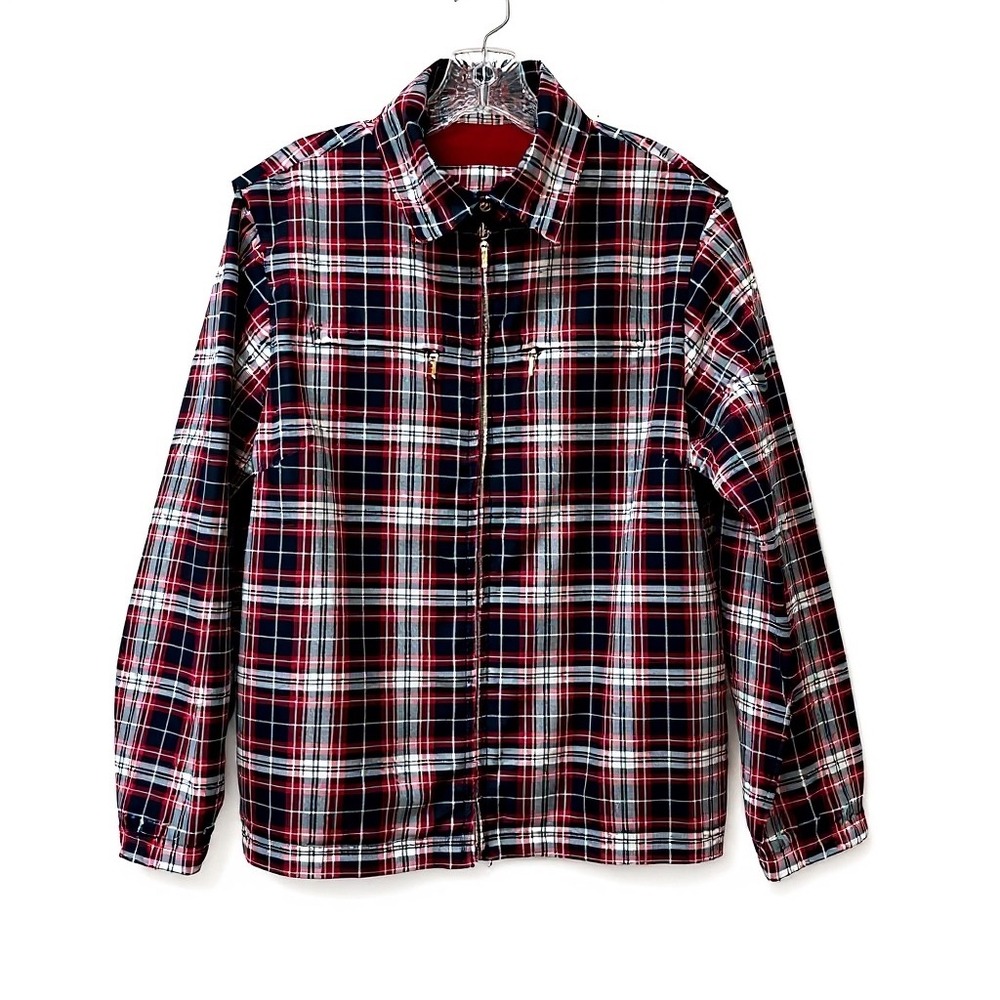 Catalina Womens Navy Red Plaid Full Zip Windbreaker Jacket Small CA611105